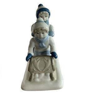 Vintage Paul Sebastian Porcelana De Cuernavaca Children Sledding Figurine